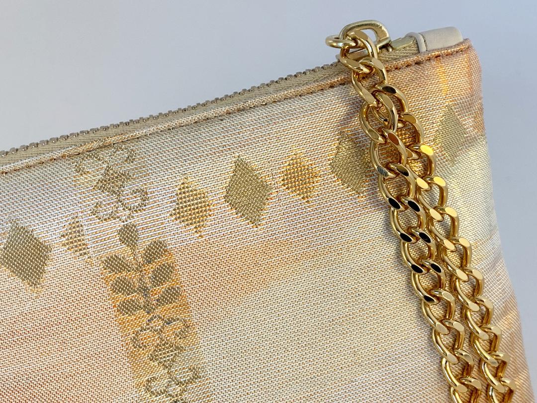 Beige A Contemporary 'Chinatsu' clutch bag in vintage Japanese brocade from Kyoto