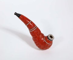 Contemporary Coral, 18k Gold, Diamonds, and Onyx Pipe