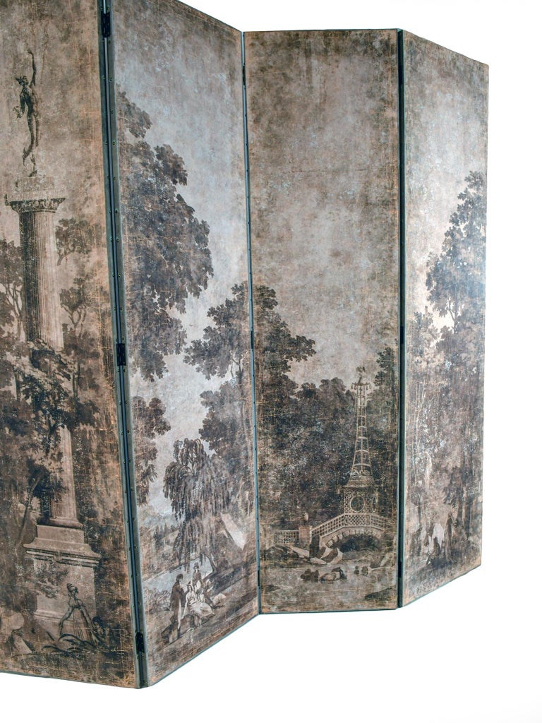 A limited Edition of a decorative double sided 4-panel Grisaille screen reproduced from original antique Grisaille panel in an Italian private collection.