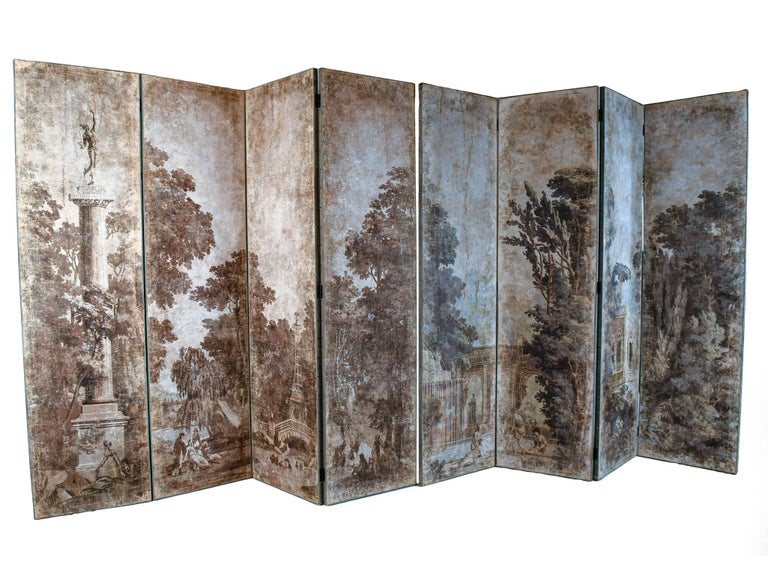 Italian Contemporary Decorative Double Sided 4-Panel Grisaille Screen