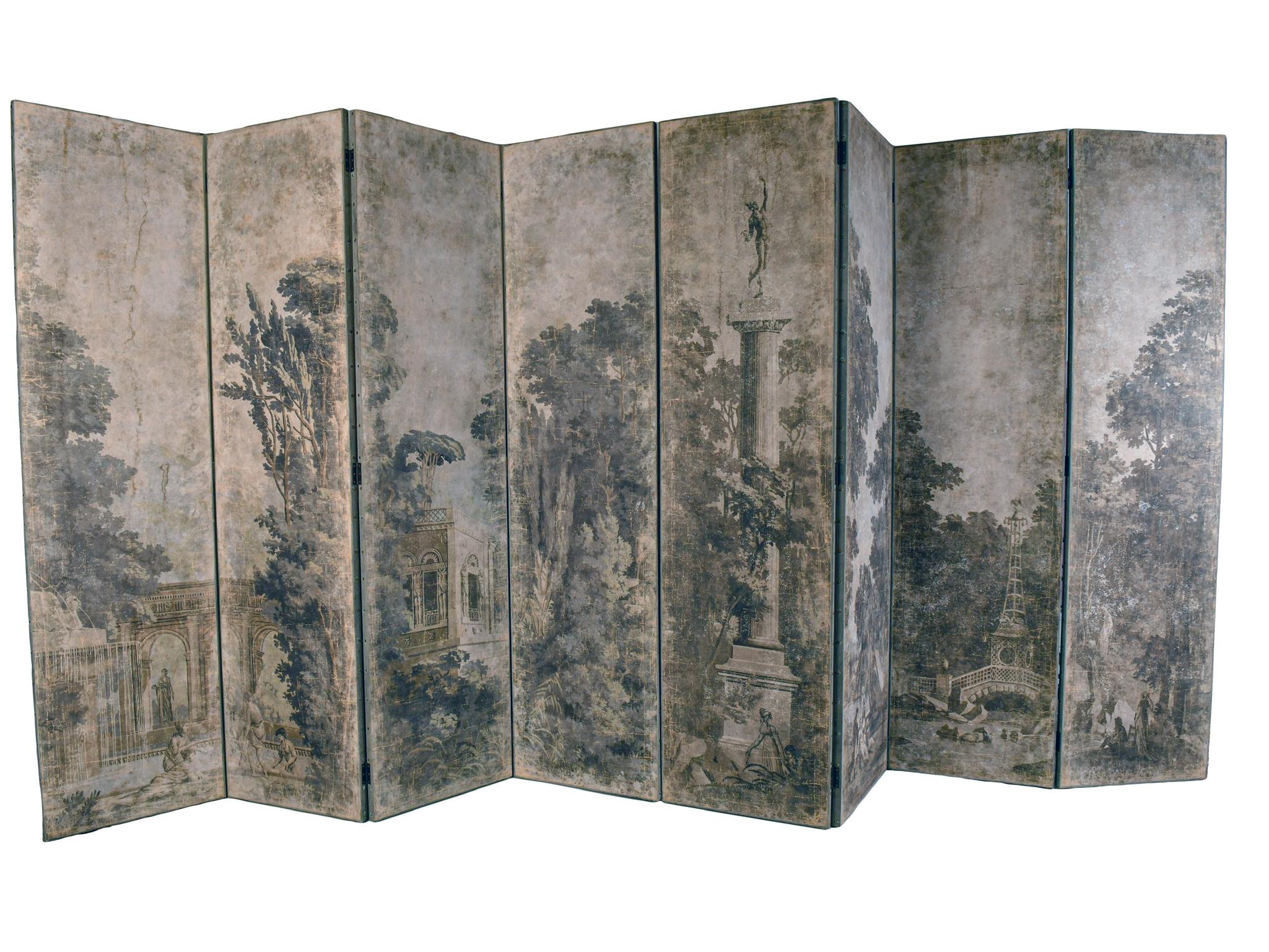 Contemporary Decorative Double Sided 4-Panel Grisaille Screen 1