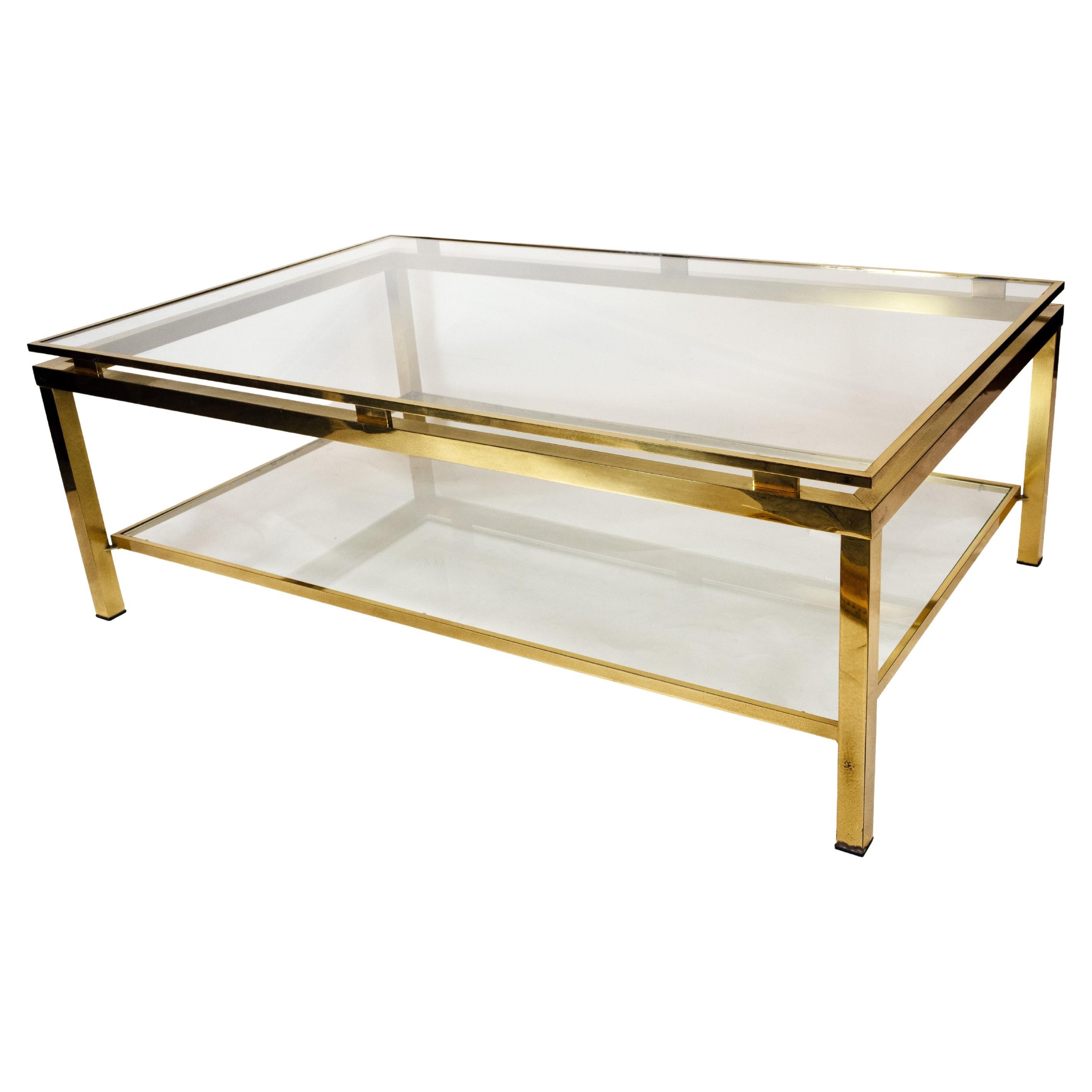 A Contemporary Design Brass and Glass Coffee Table For Sale