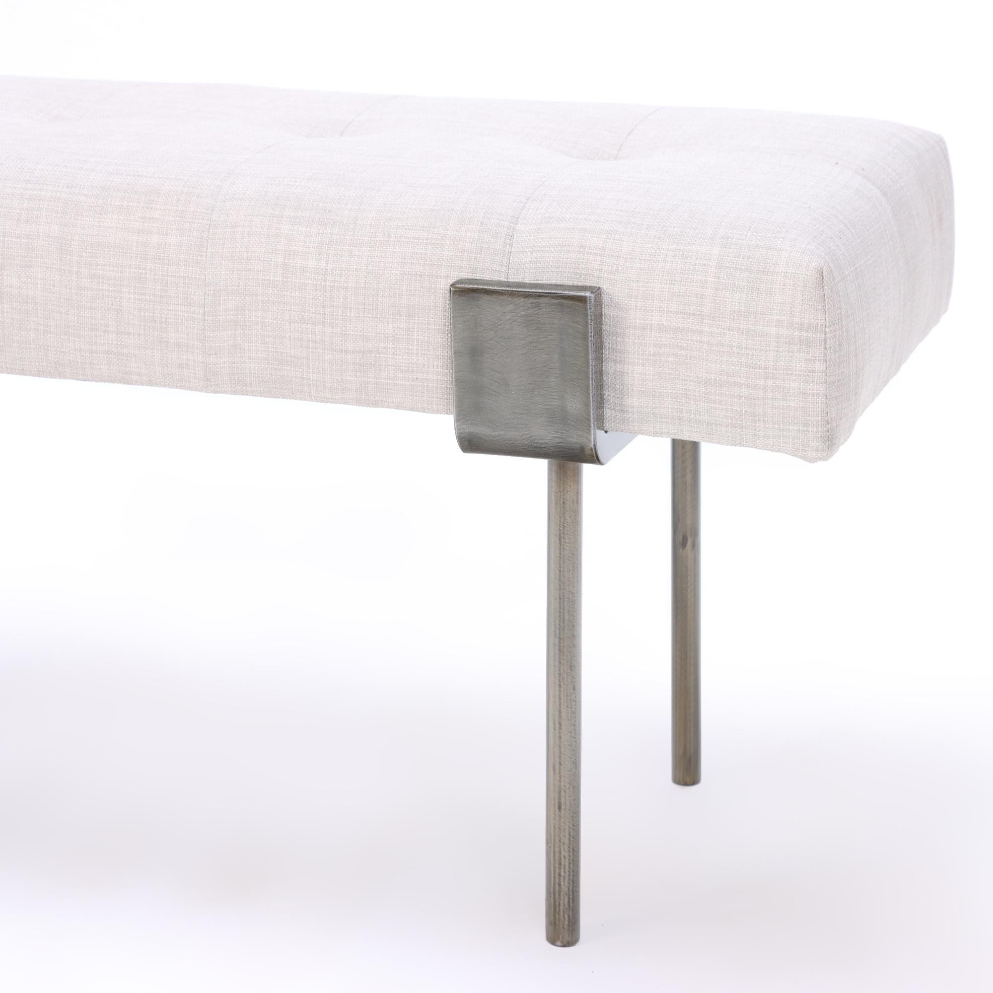 An upholstered iron bench with bronze patina wrap design. Contemporary For Sale 1