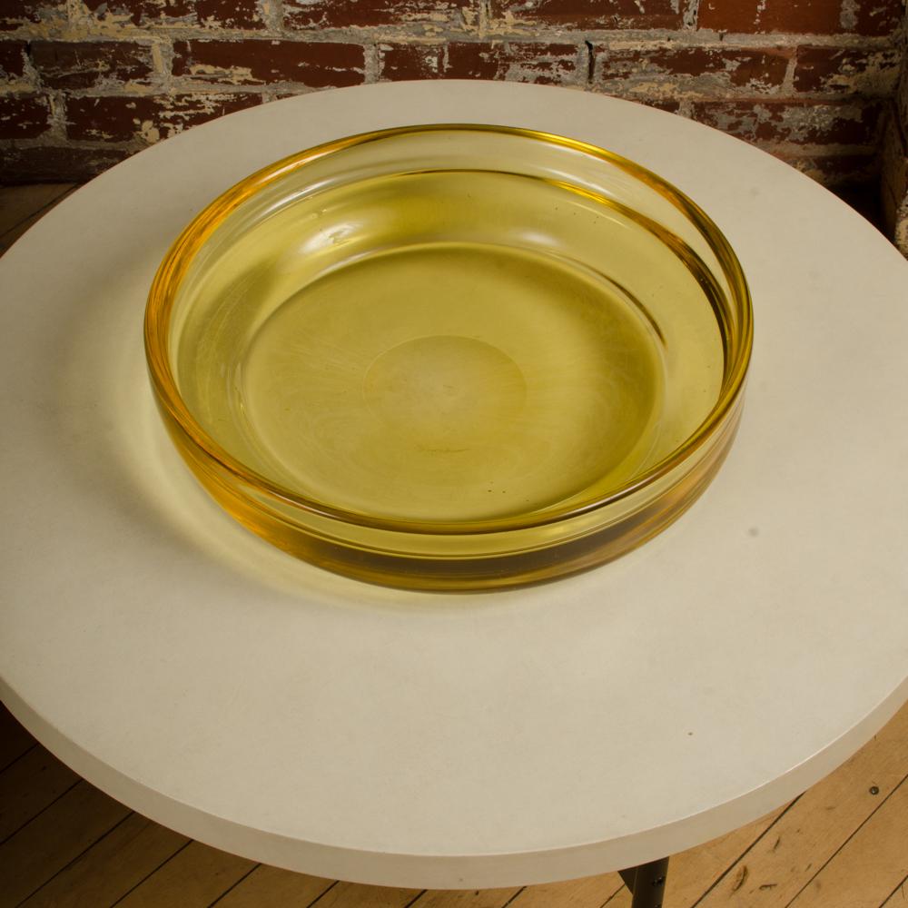 A contemporary designed yellow art glass bowl, designed by J.Reece, 2019.