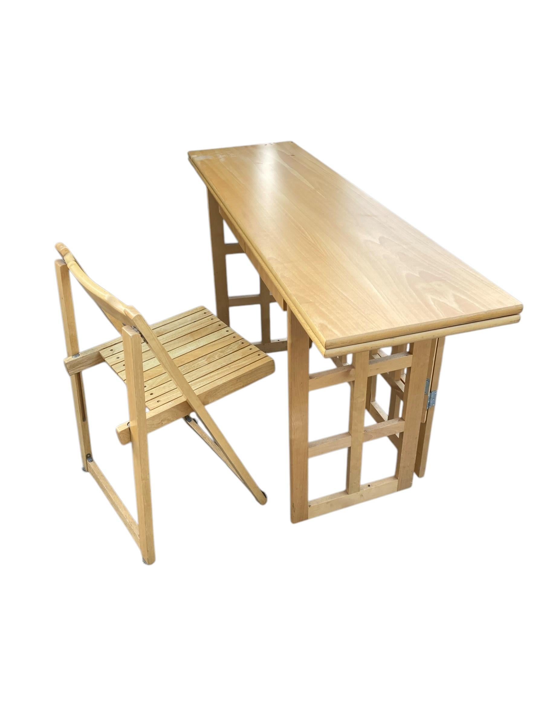 Minimalist A Contemporary Folding Beechwood Desk with Two Drawers and two Folding Chairs For Sale