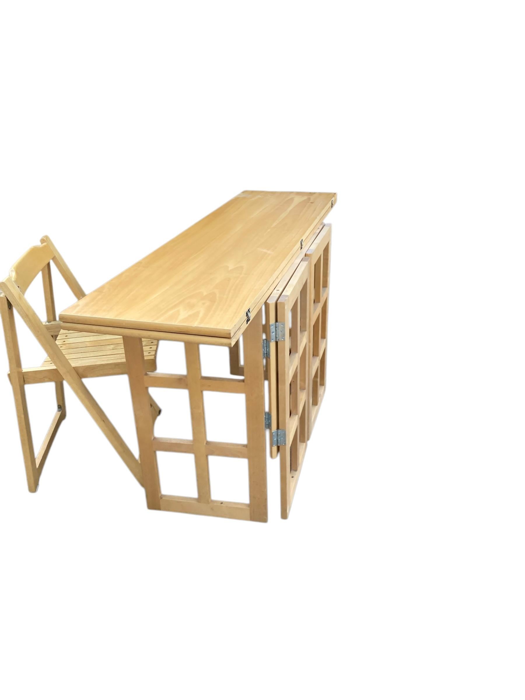 A Contemporary Folding Beechwood Desk with Two Drawers and two Folding Chairs For Sale 2