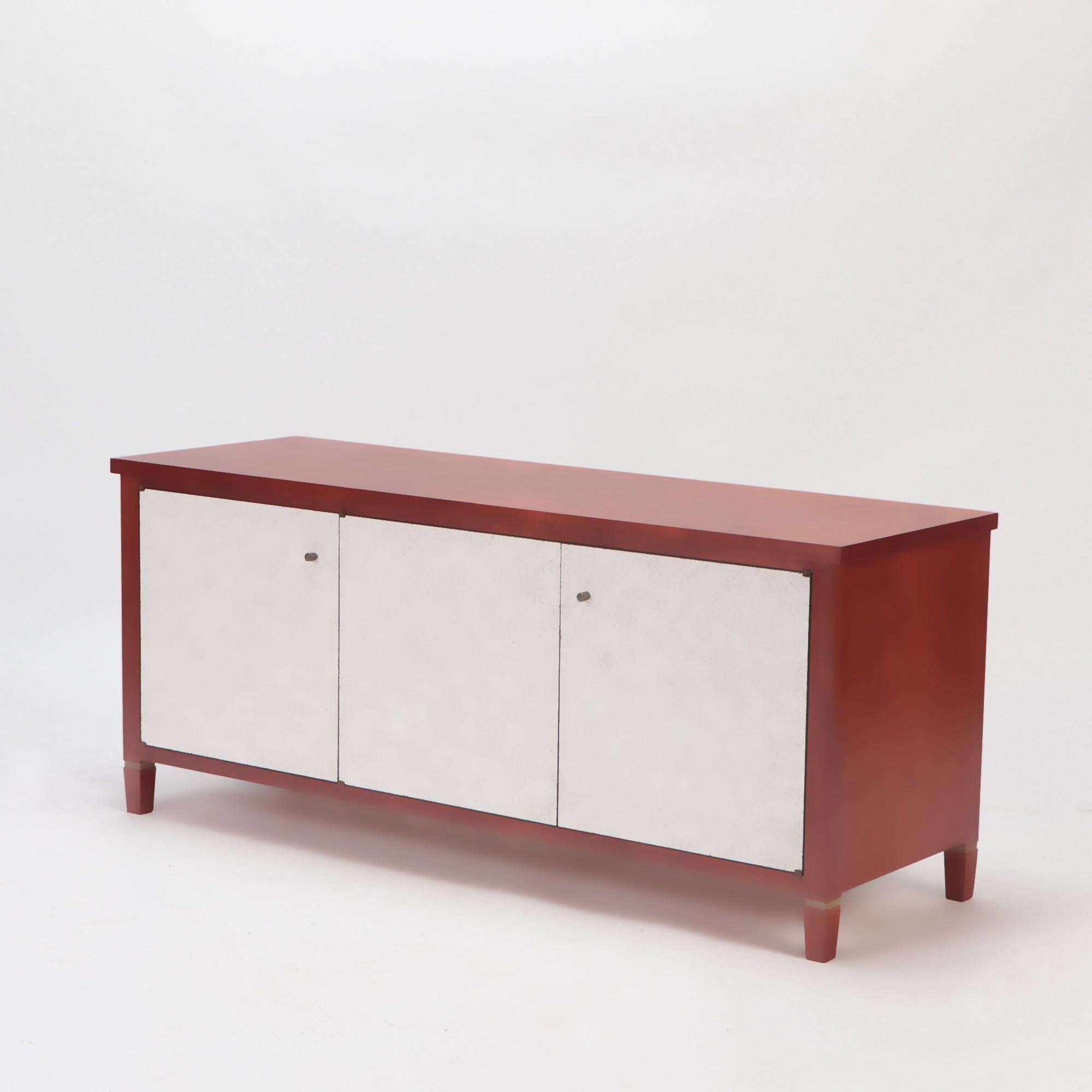 Wheeler Credenza. Made of solid mahogany.
Coquille D'Oeuf (Eggshell), Shagreen and solid brass fittings. 2019.
