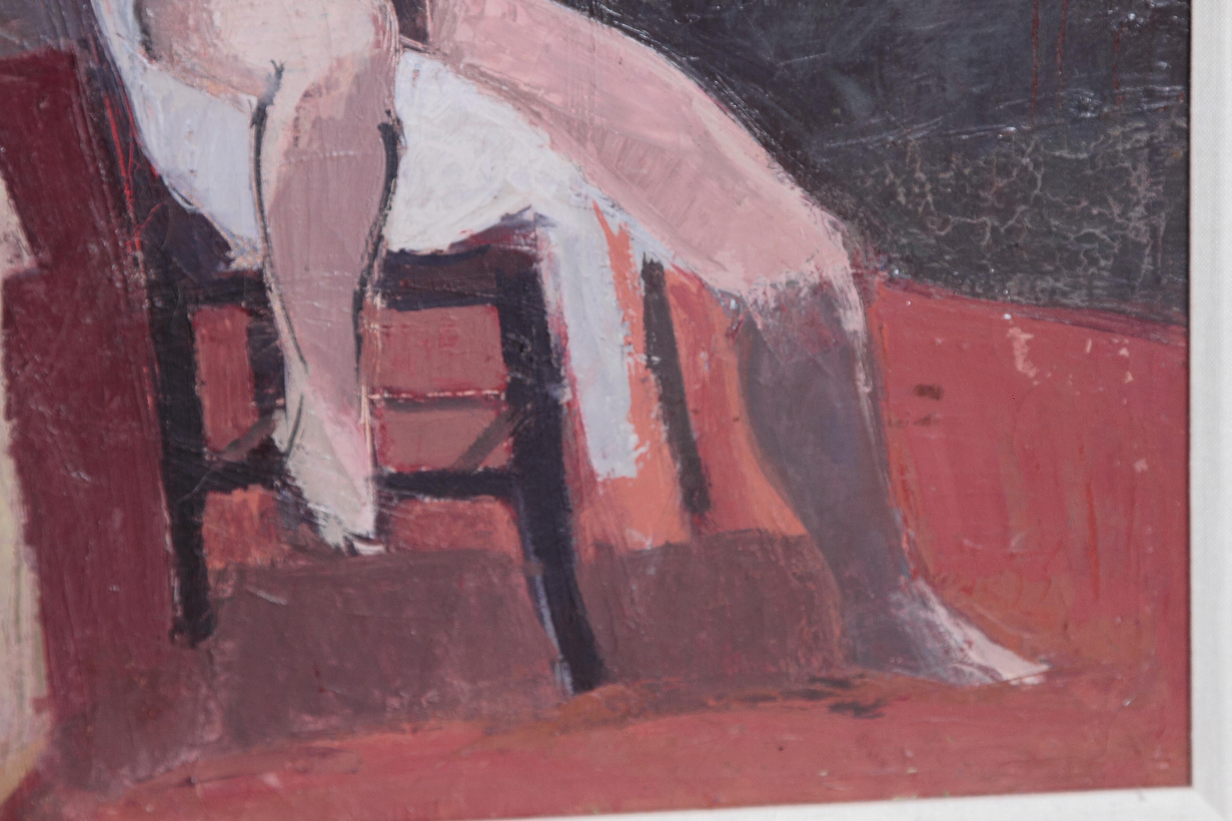 Contemporary Oil on Canvas of a Nude in an Interior Seated on a Chair 2