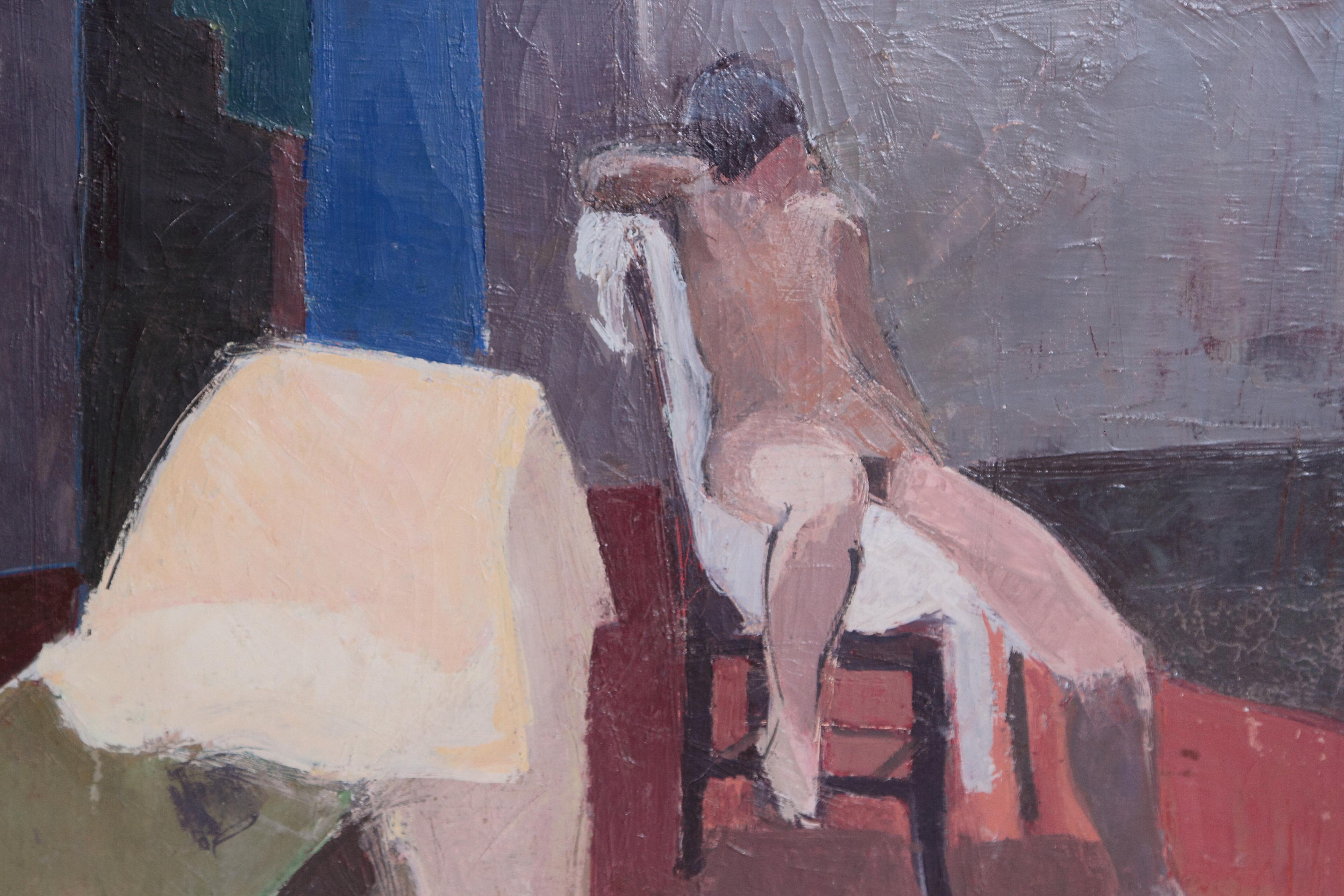 Modern Contemporary Oil on Canvas of a Nude in an Interior Seated on a Chair