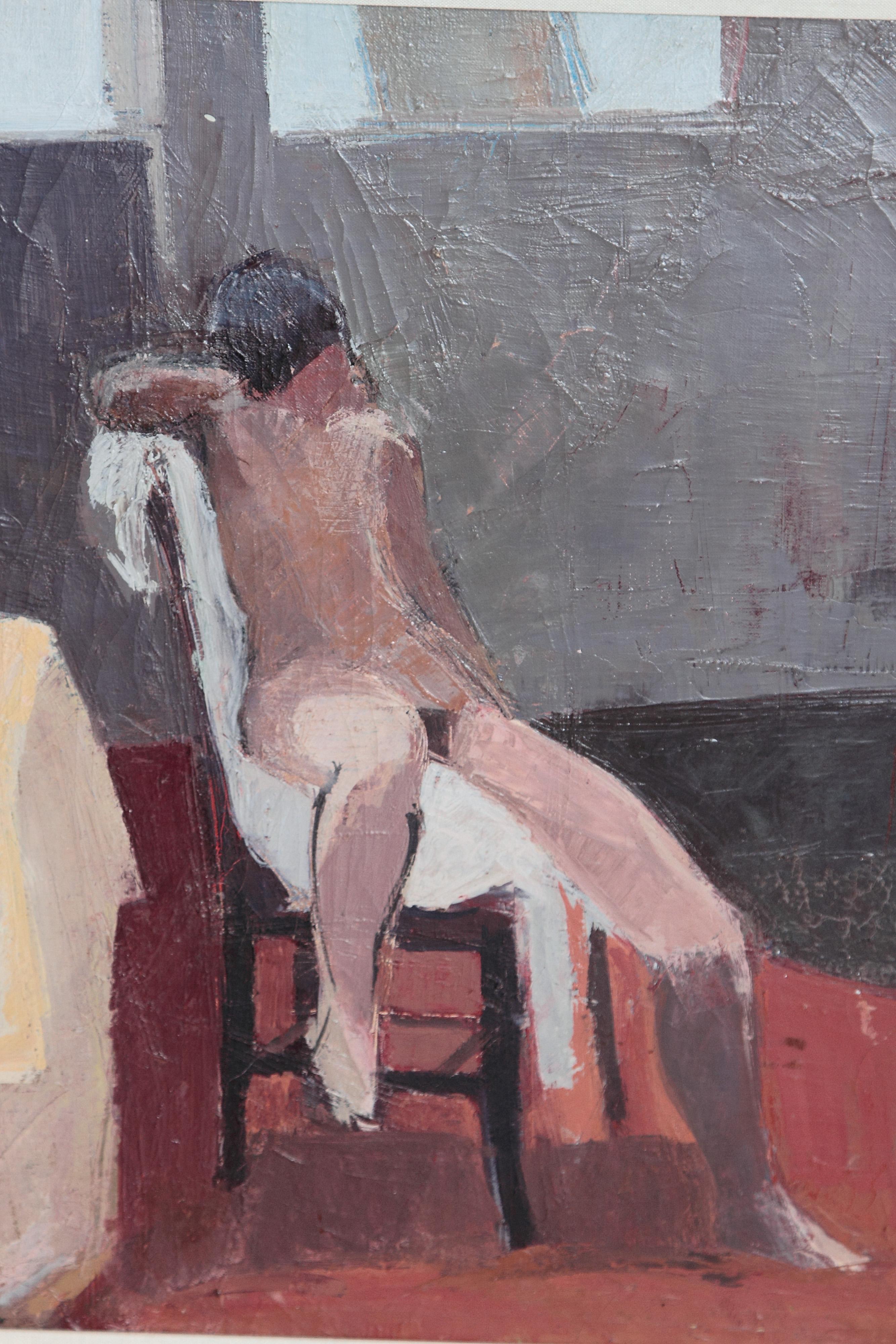 American Contemporary Oil on Canvas of a Nude in an Interior Seated on a Chair