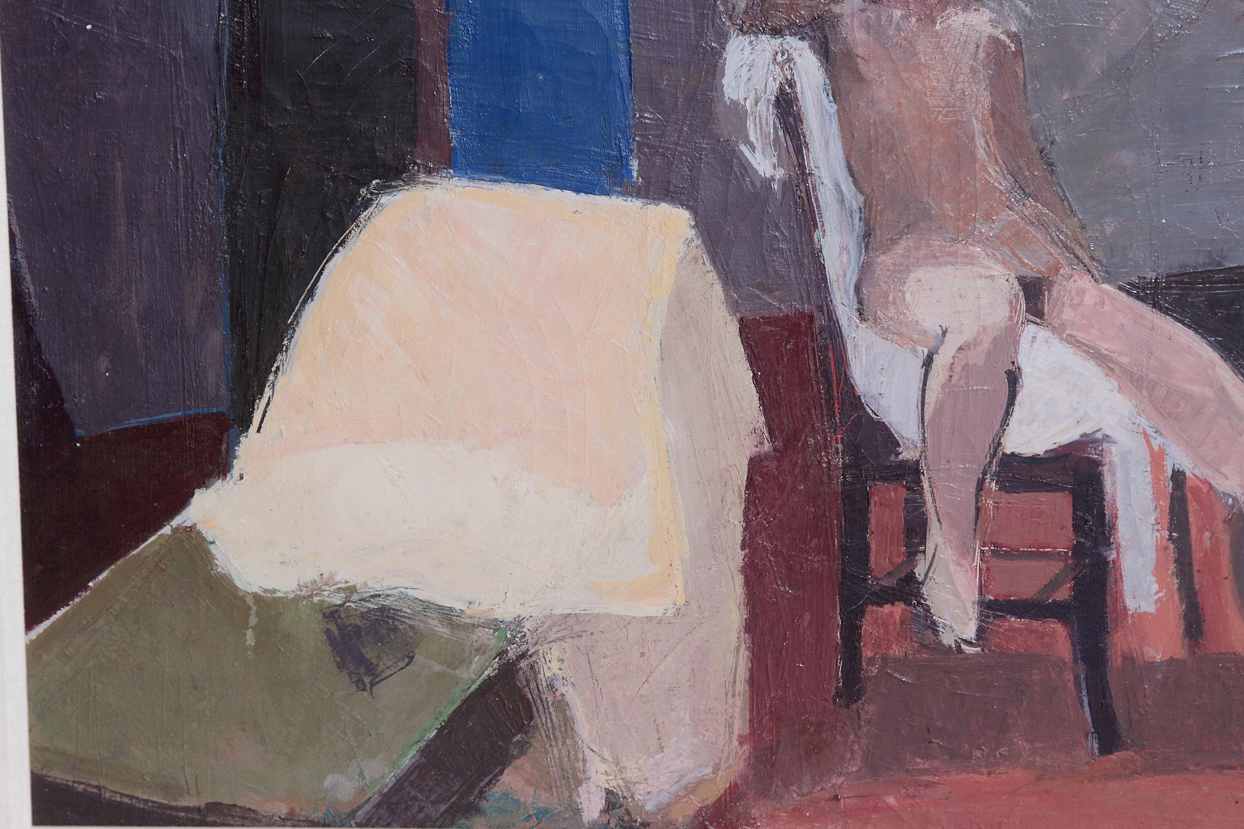 20th Century Contemporary Oil on Canvas of a Nude in an Interior Seated on a Chair