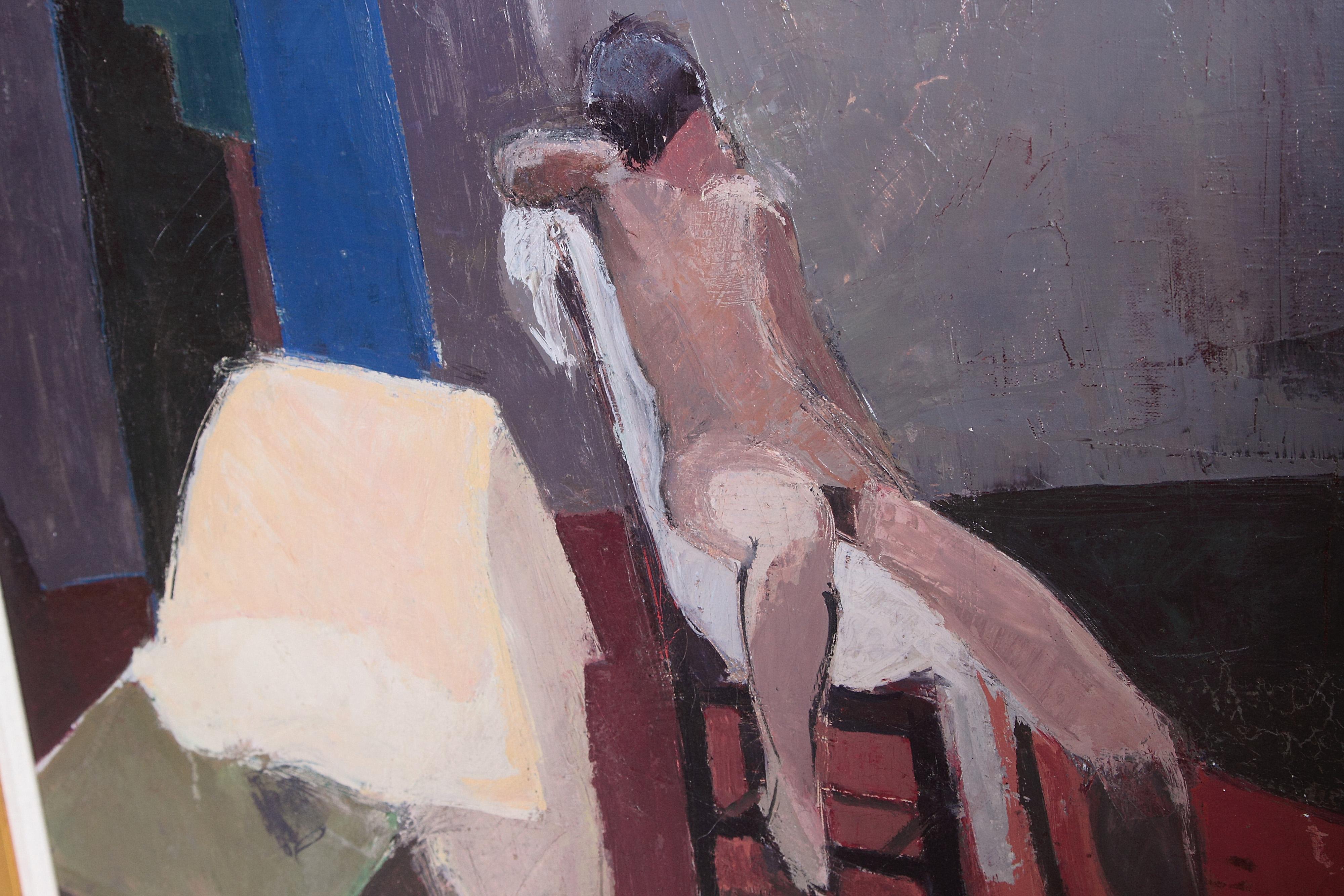 Contemporary Oil on Canvas of a Nude in an Interior Seated on a Chair 1