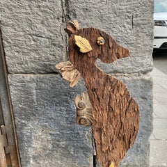 Contemporary Old Wood and Antique Gilded Fragments Sculpture of a Sea Horse