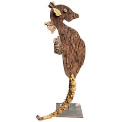 Contemporary Old Wood and Antique Gilded Fragments Sculpture of a Sea Horse