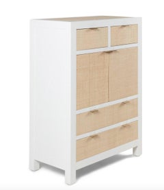 A Contemporary Raffia and White-Lacquered Dresser, Cabinet. Very Chic.
