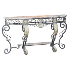 A Contemporary Steel, Bronze and Marble Console Table
