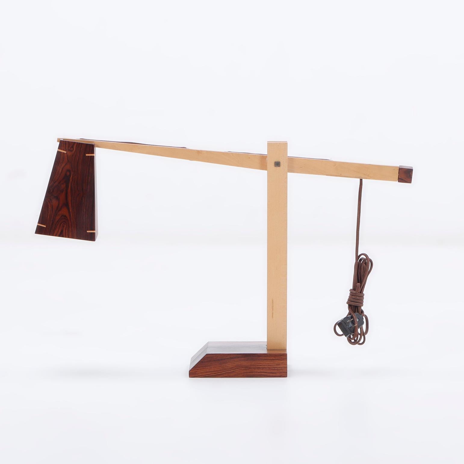 A contemporary studio made rosewood table lamp. In Good Condition For Sale In Philadelphia, PA