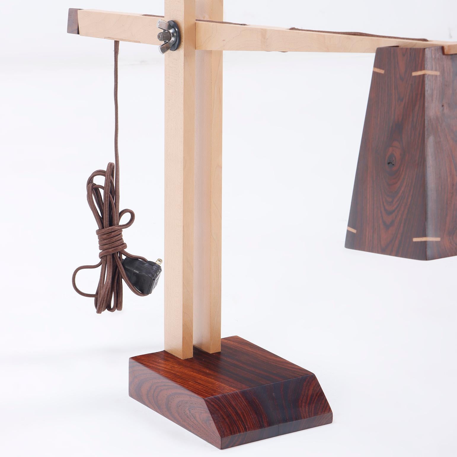 A contemporary studio made rosewood table lamp. For Sale 2