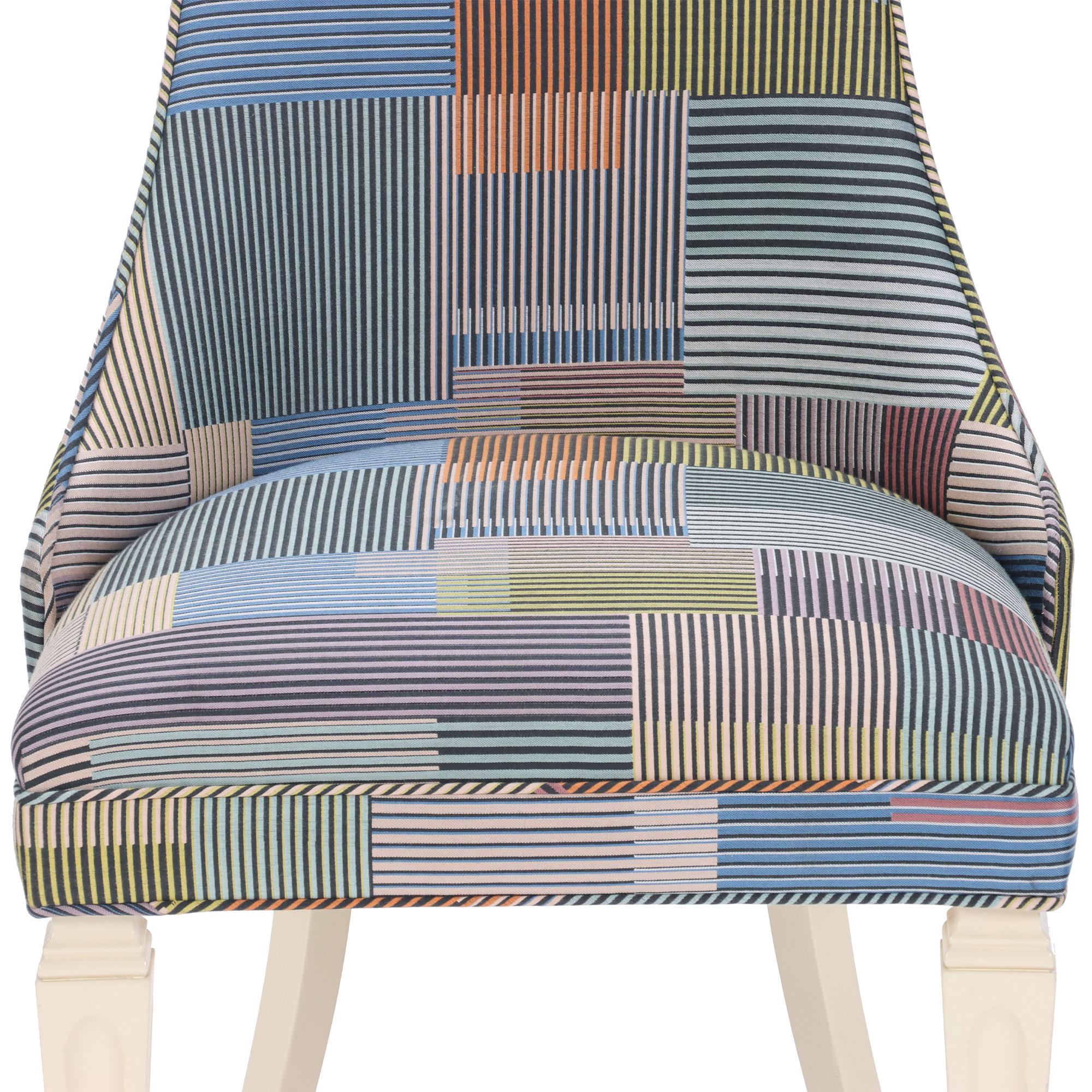 Contemporary Tall Back Side Chair Covered in Paul Smith Fabric For Sale 1