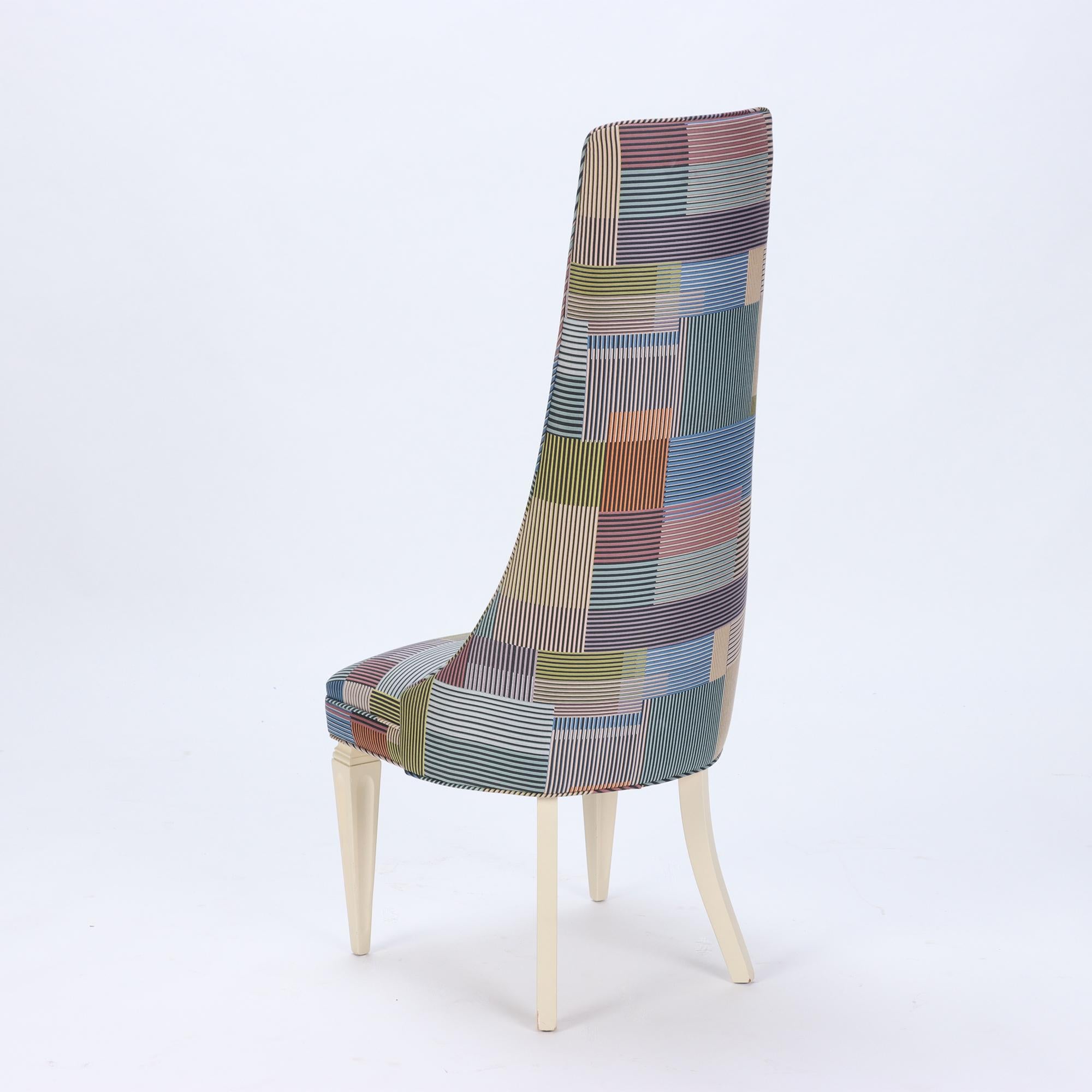 Contemporary Tall Back Side Chair Covered in Paul Smith Fabric For Sale 3