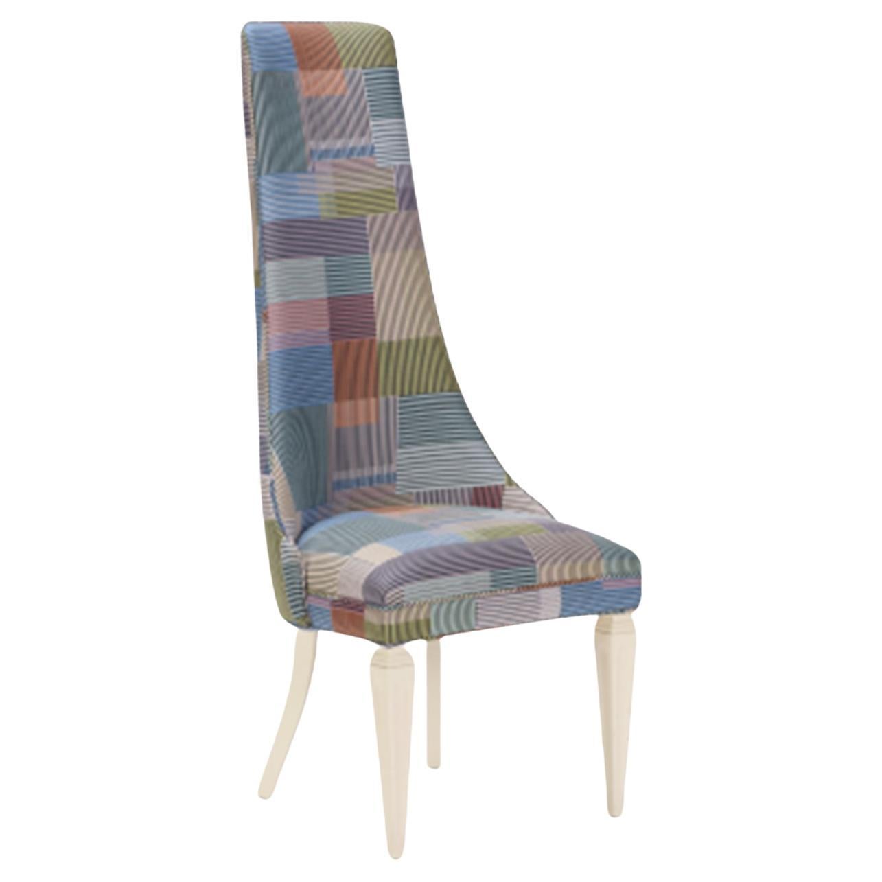 Contemporary Tall Back Side Chair Covered in Paul Smith Fabric For Sale