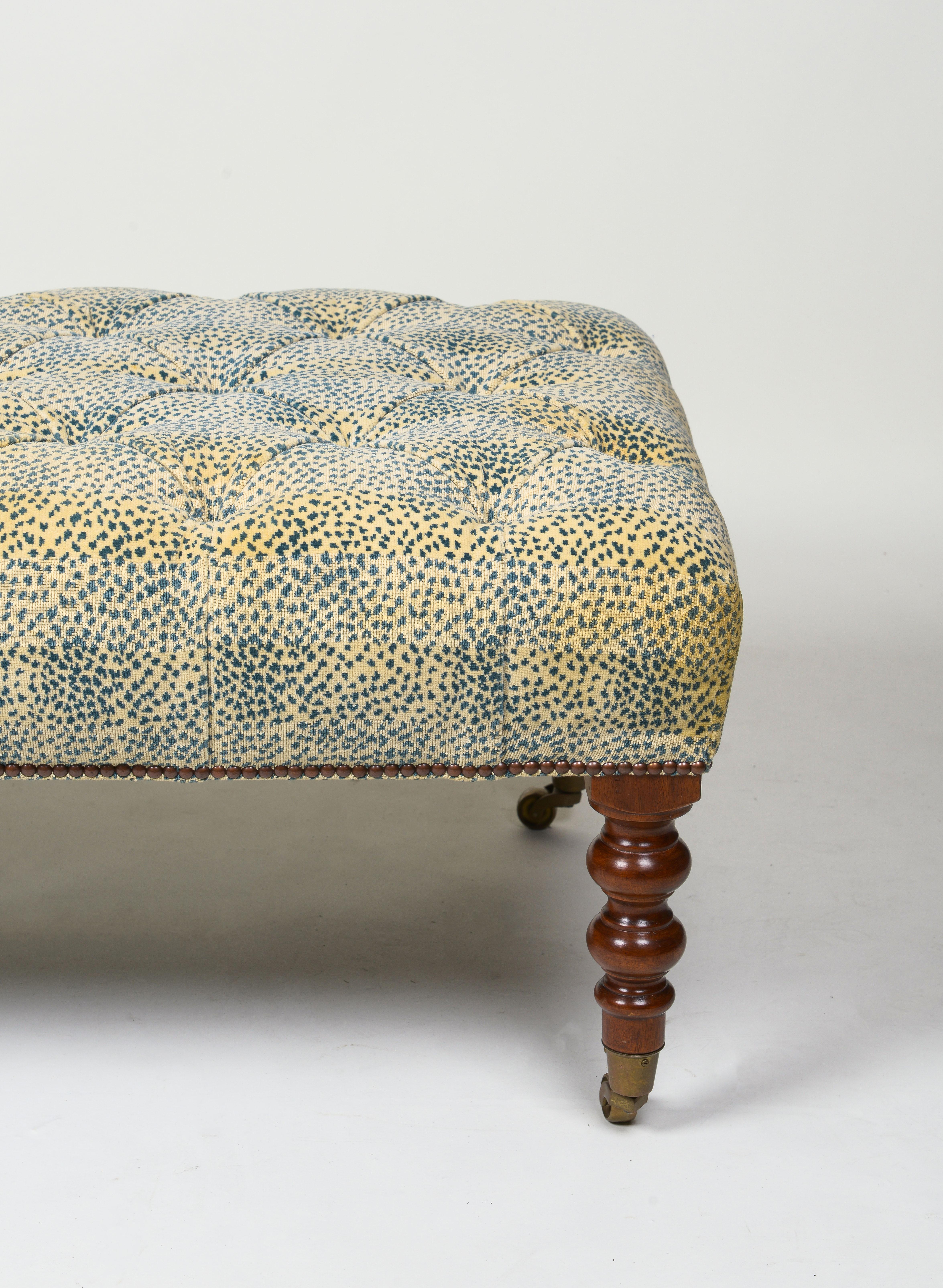 Contemporary Tufted Chenille and Walnut Ottoman In Excellent Condition In New York, NY