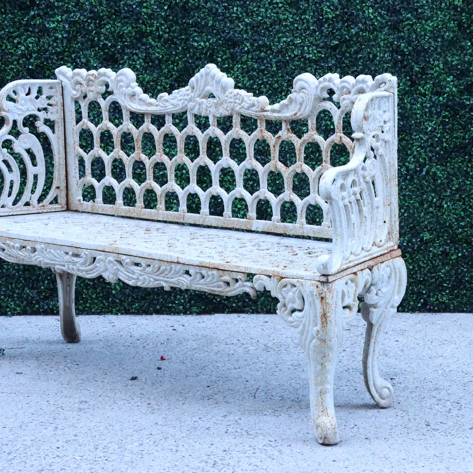 Contemporary White Painted Cast Iron Garden Bench 1