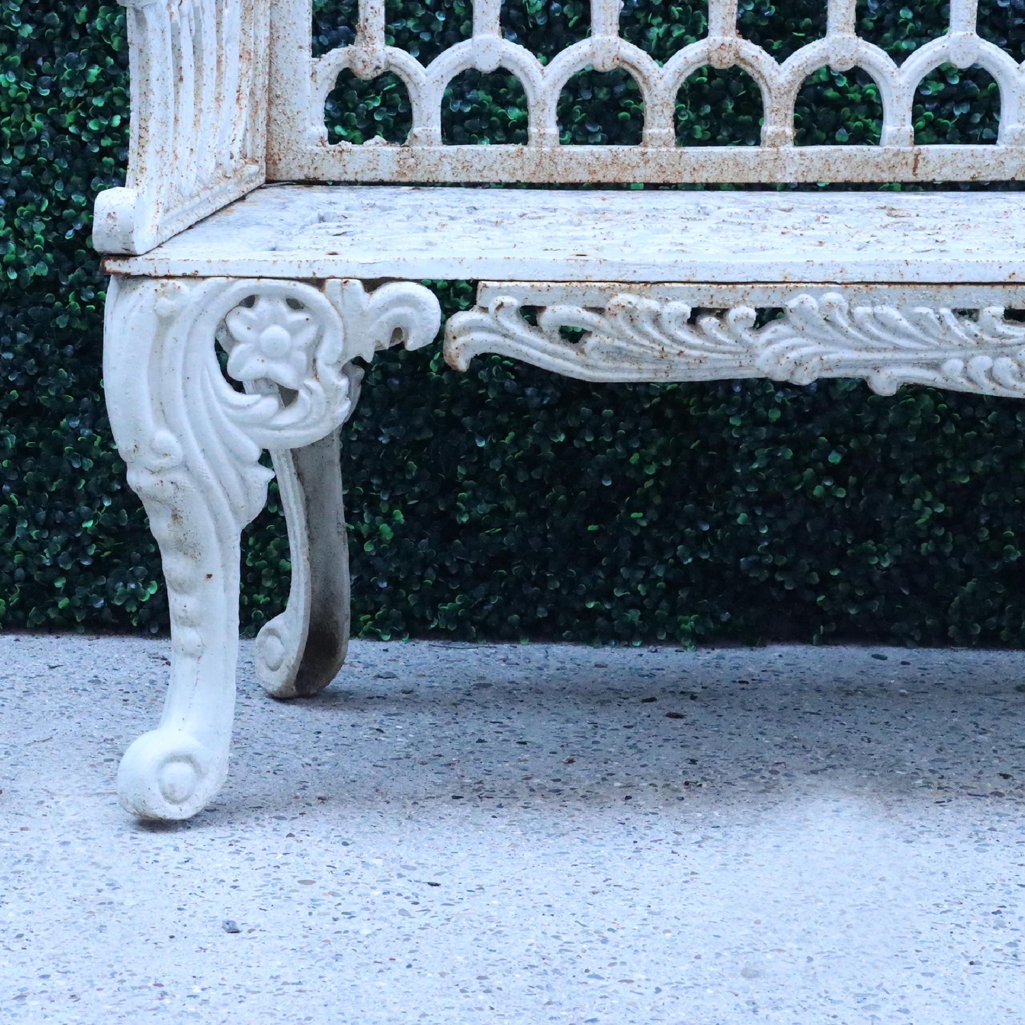 Contemporary White Painted Cast Iron Garden Bench 3