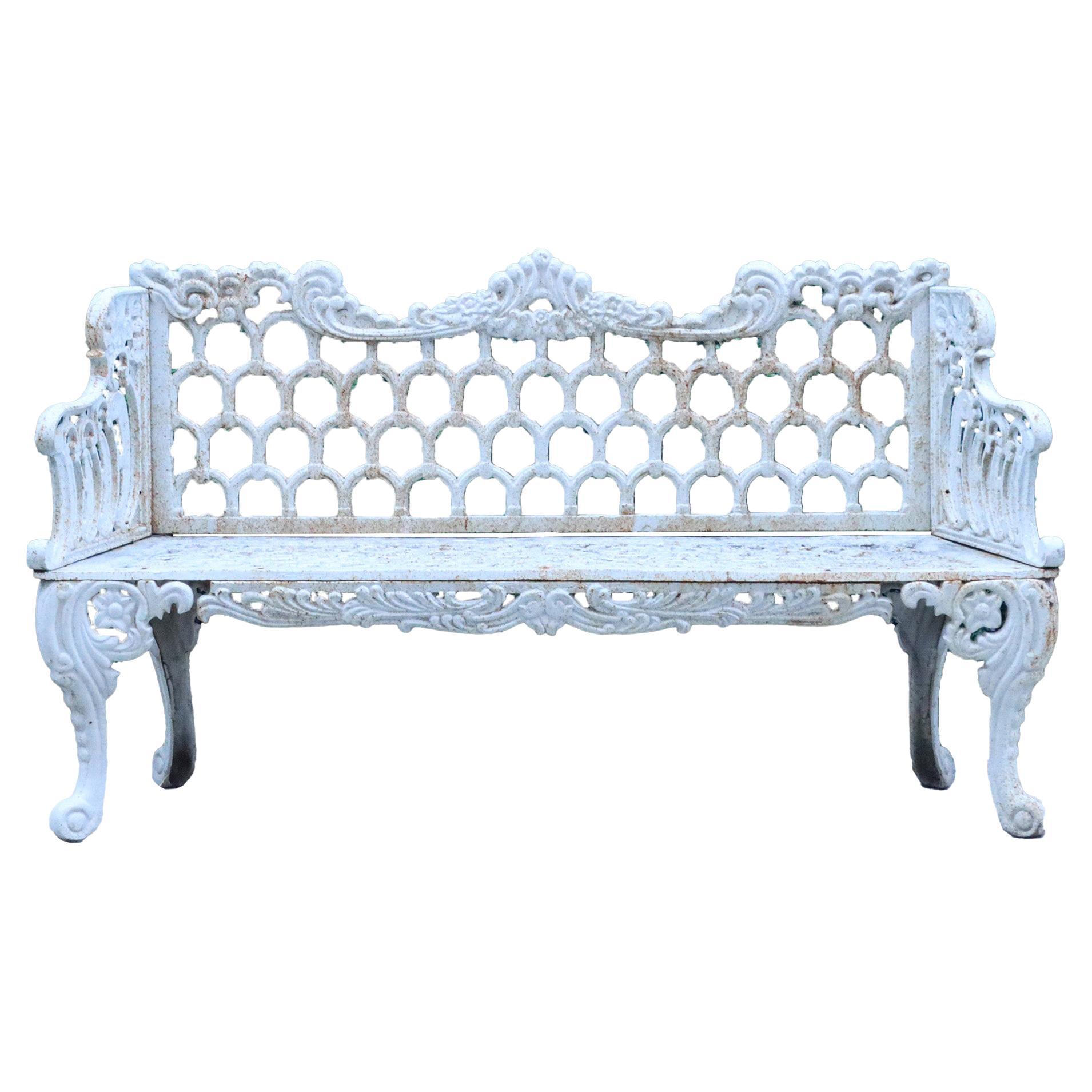 Contemporary White Painted Cast Iron Garden Bench