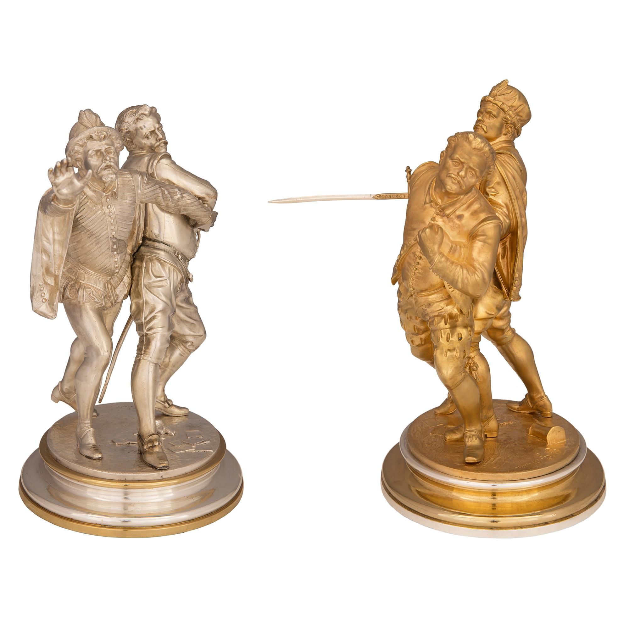 A Continental 19th century bronze & ormolu statues by Emile Guillemin In Good Condition For Sale In West Palm Beach, FL