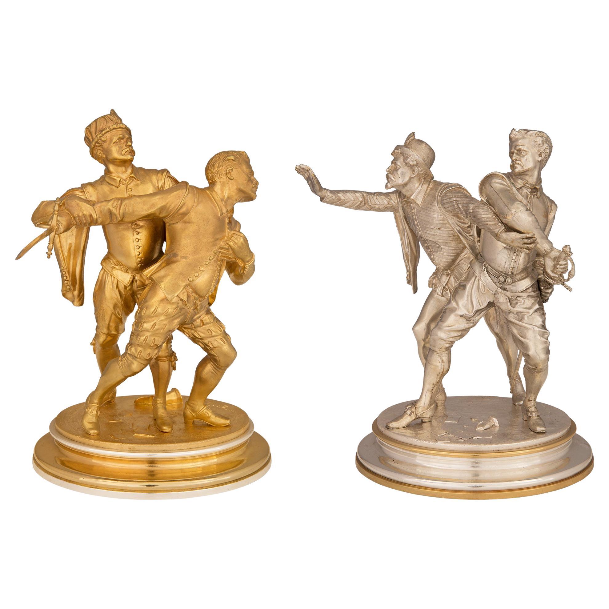 A Continental 19th century bronze & ormolu statues by Emile Guillemin For Sale