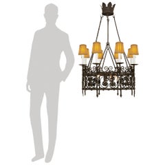 A Continental 19th century Renaissance st. Wrought Iron chandelier