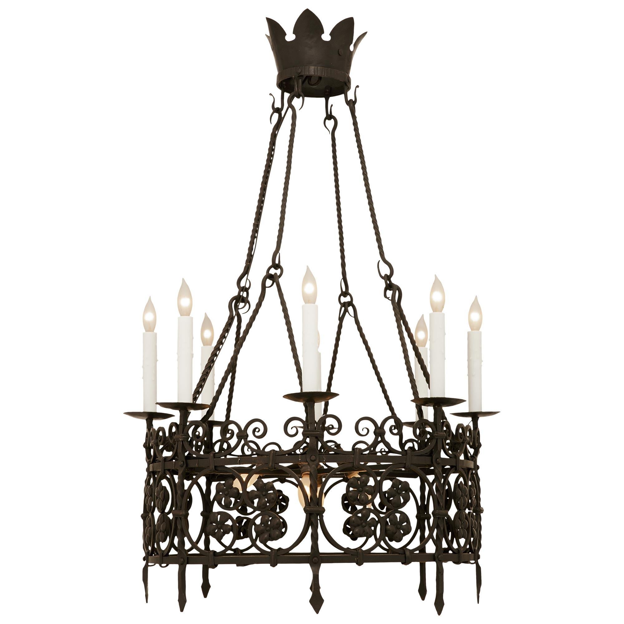 European A Continental 19th century Renaissance st. Wrought Iron chandelier For Sale