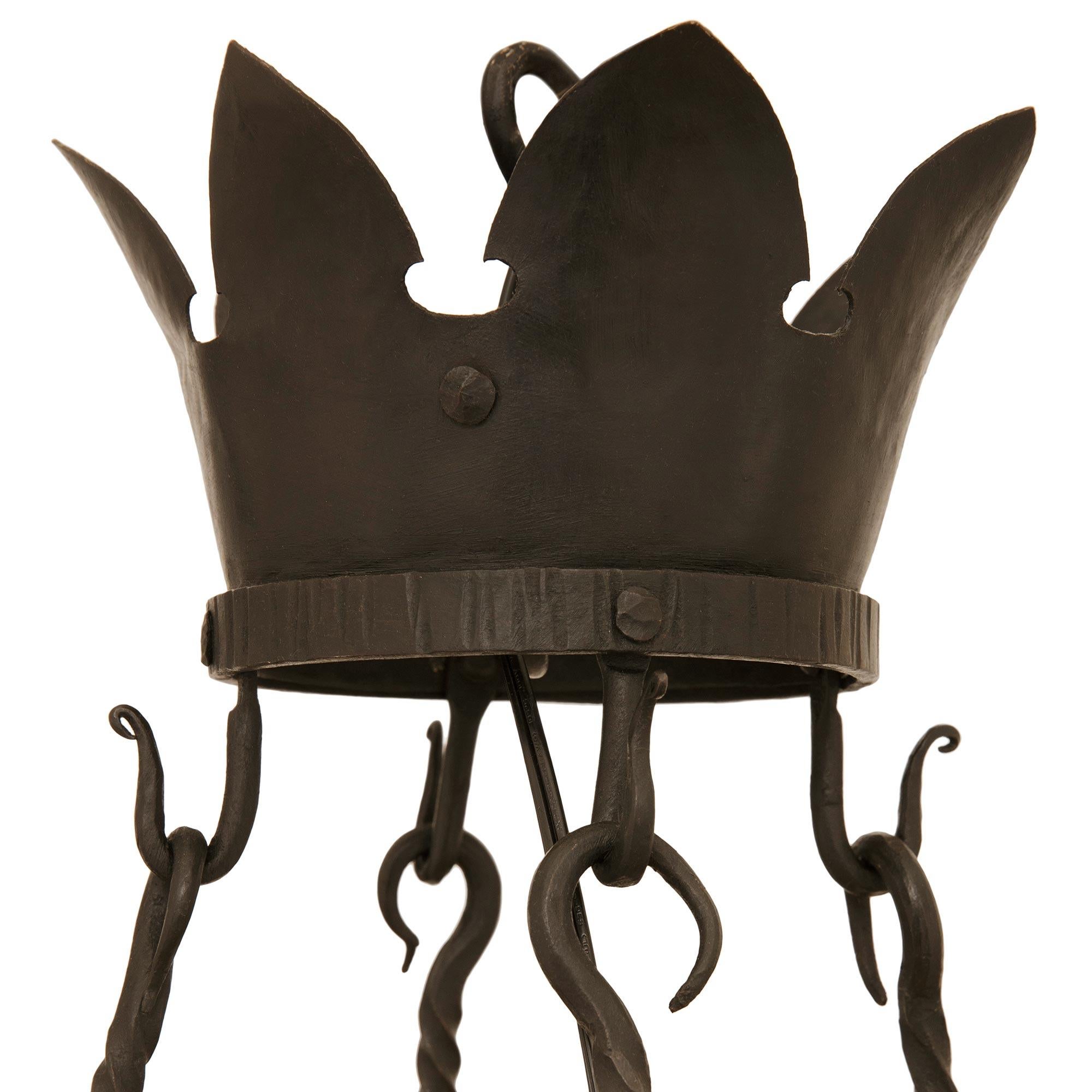 A Continental 19th century Renaissance st. Wrought Iron chandelier In Good Condition For Sale In West Palm Beach, FL