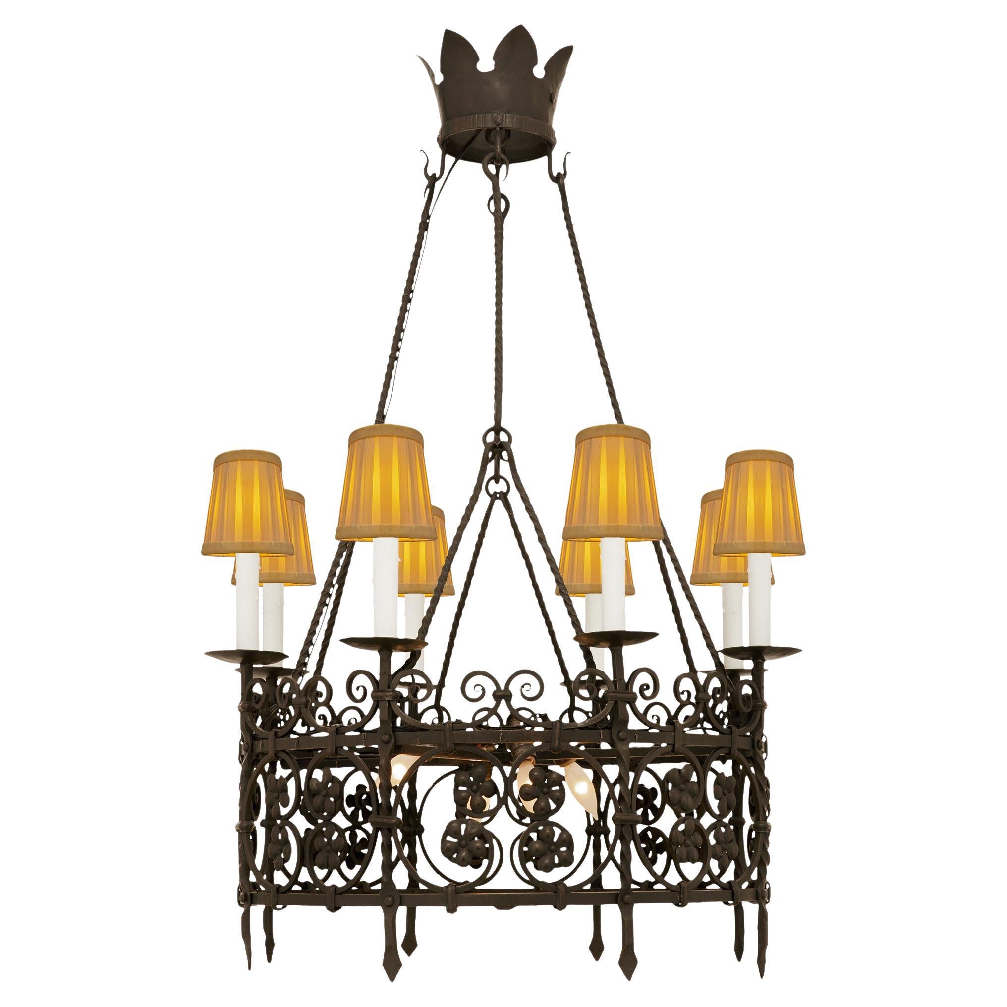 A Continental 19th century Renaissance st. Wrought Iron chandelier For Sale