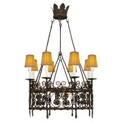 A Continental 19th century Renaissance st. Wrought Iron chandelier