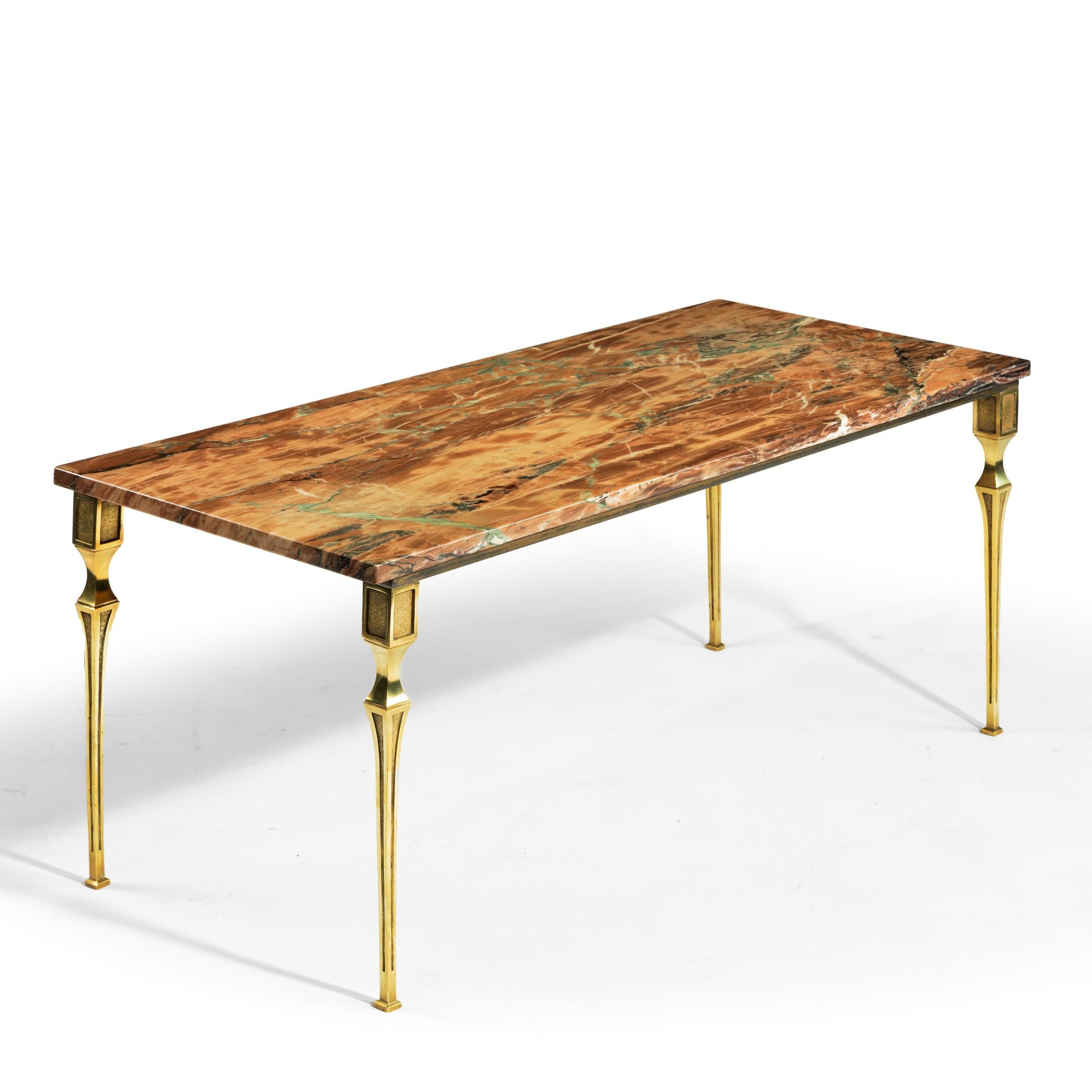 Continental Brass Marble-Topped Coffee Table In Good Condition For Sale In Lymington, Hampshire