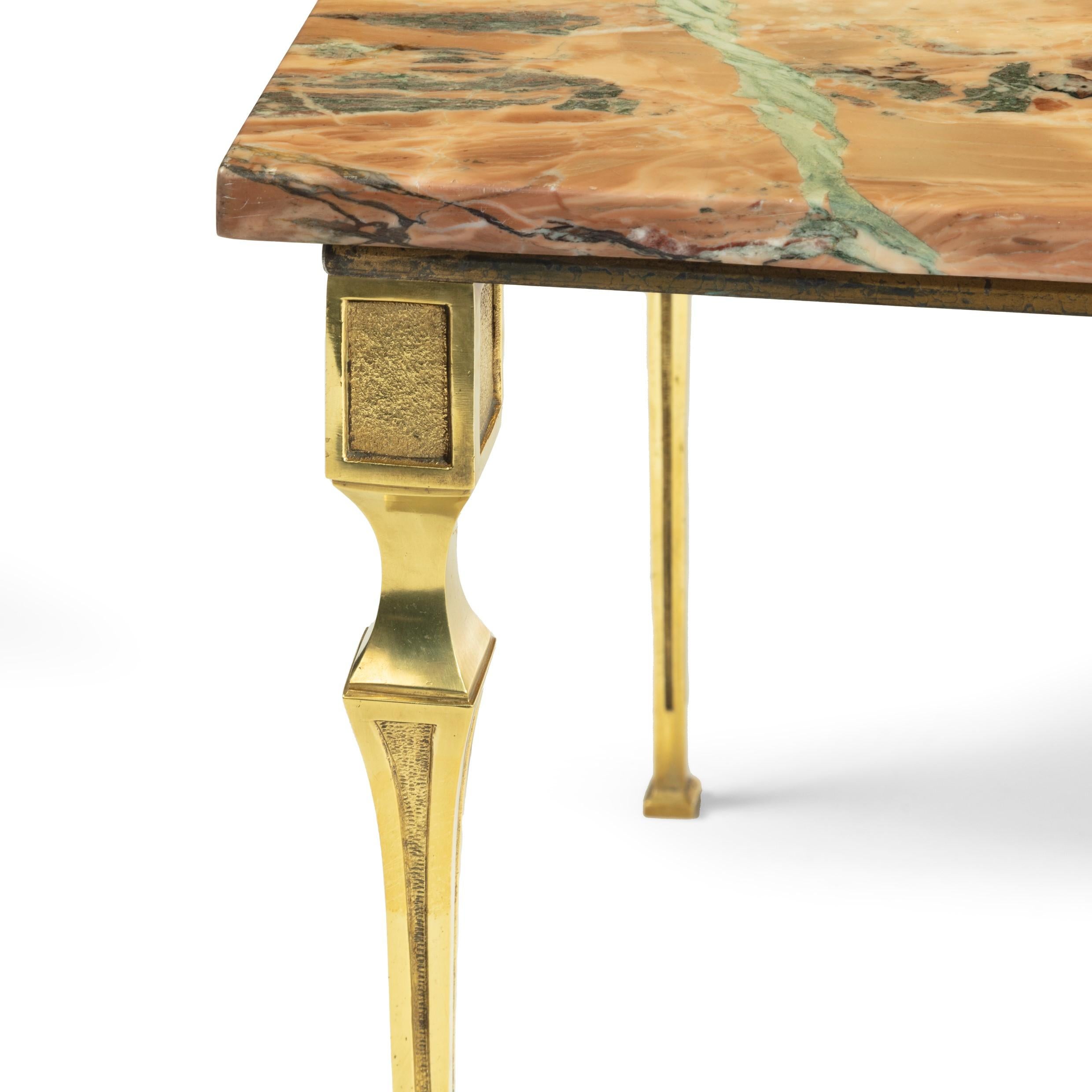 Mid-20th Century Continental Brass Marble-Topped Coffee Table For Sale