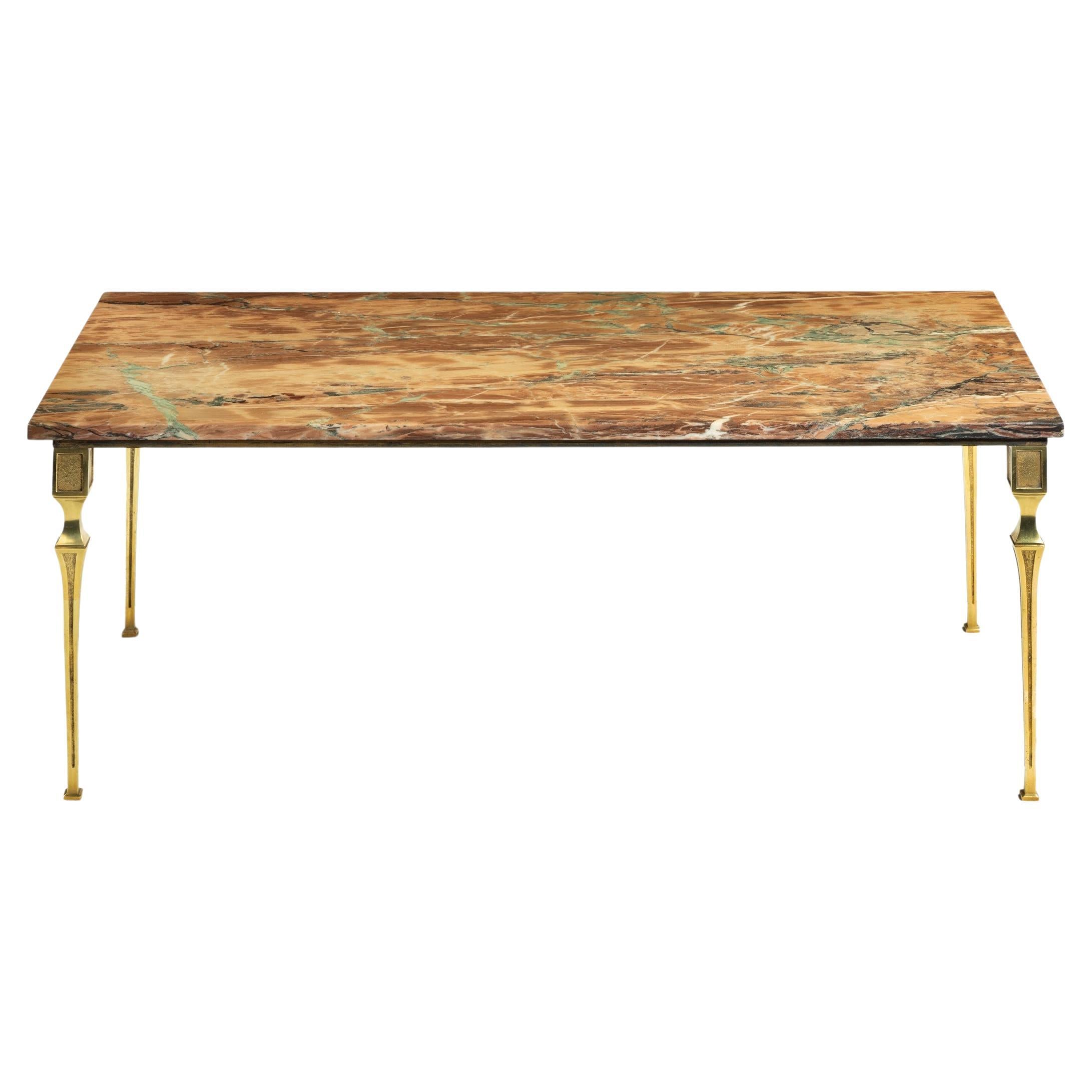 Continental Brass Marble-Topped Coffee Table For Sale