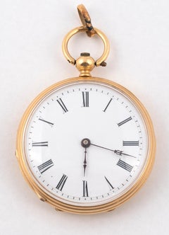 Continental Gold Key Wind Open Face Pocket Watch with Enamel Decoration