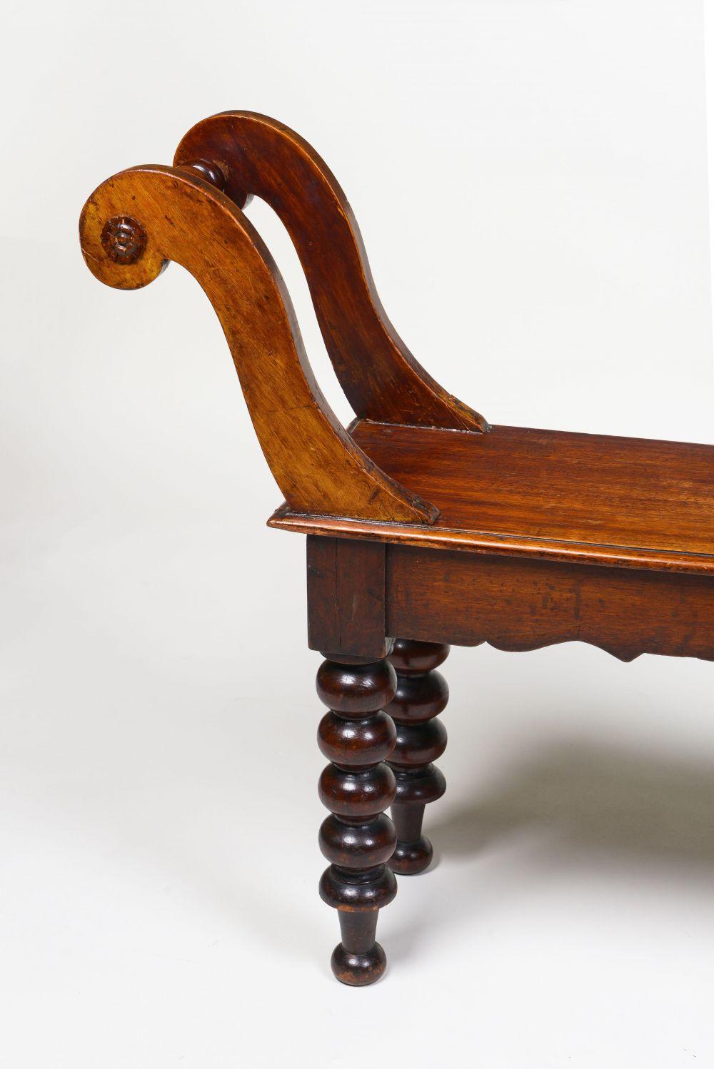 Neoclassical Continental Mahogany and Pine Bench For Sale