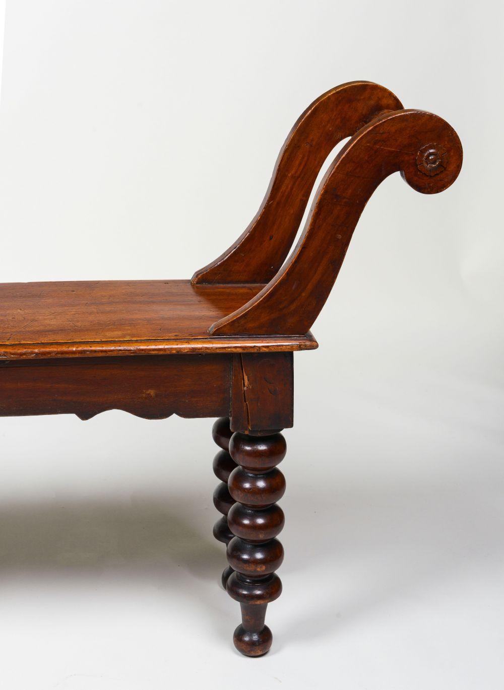 European Continental Mahogany and Pine Bench For Sale