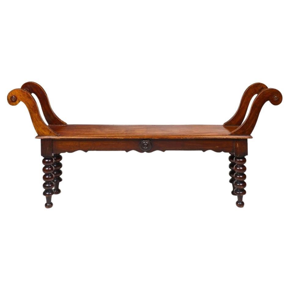 Continental Mahogany and Pine Bench For Sale