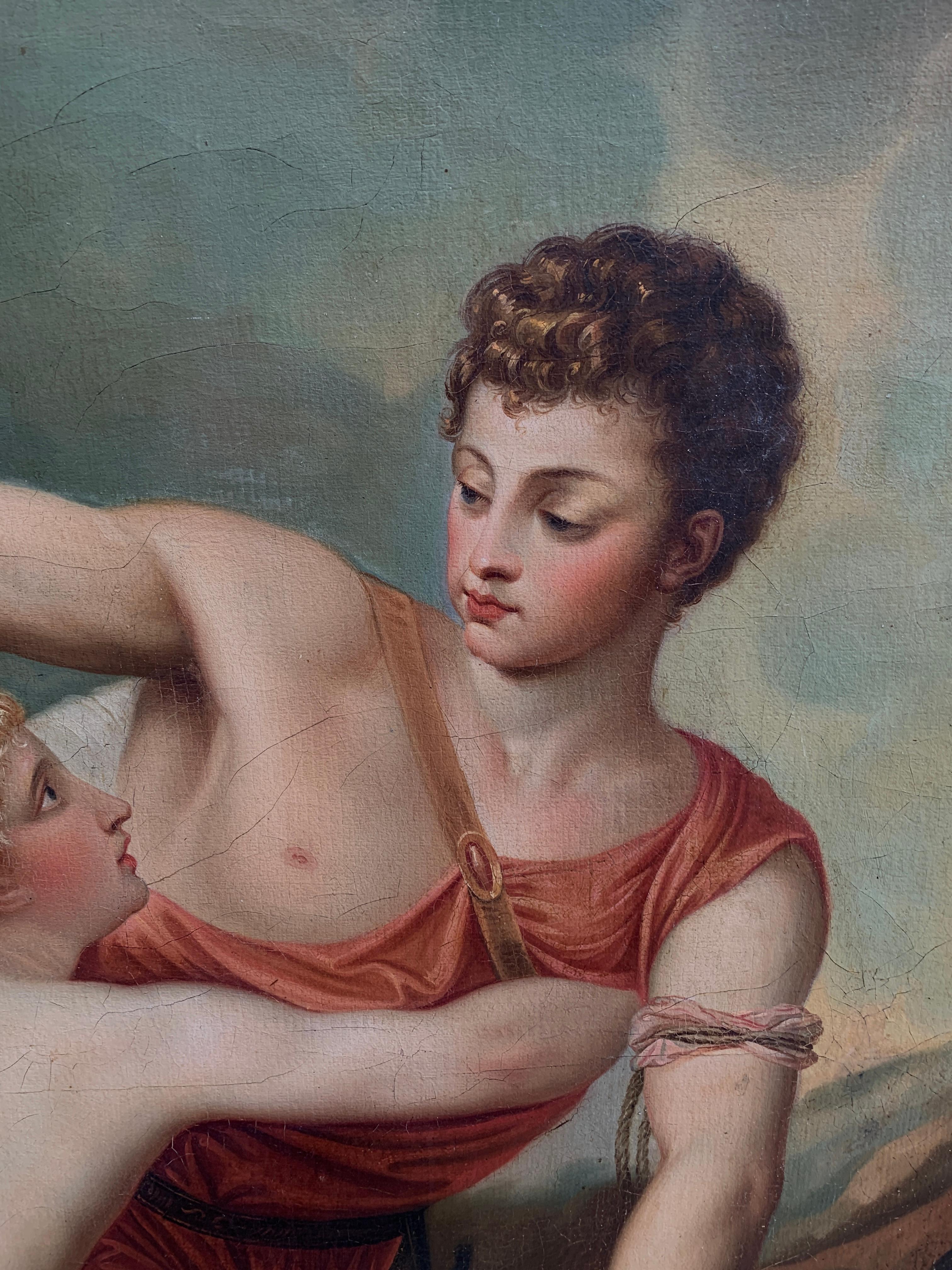 Mid-19th Century Continental Mythological Antique Oil on Canvas of  Venus and Adonis For Sale