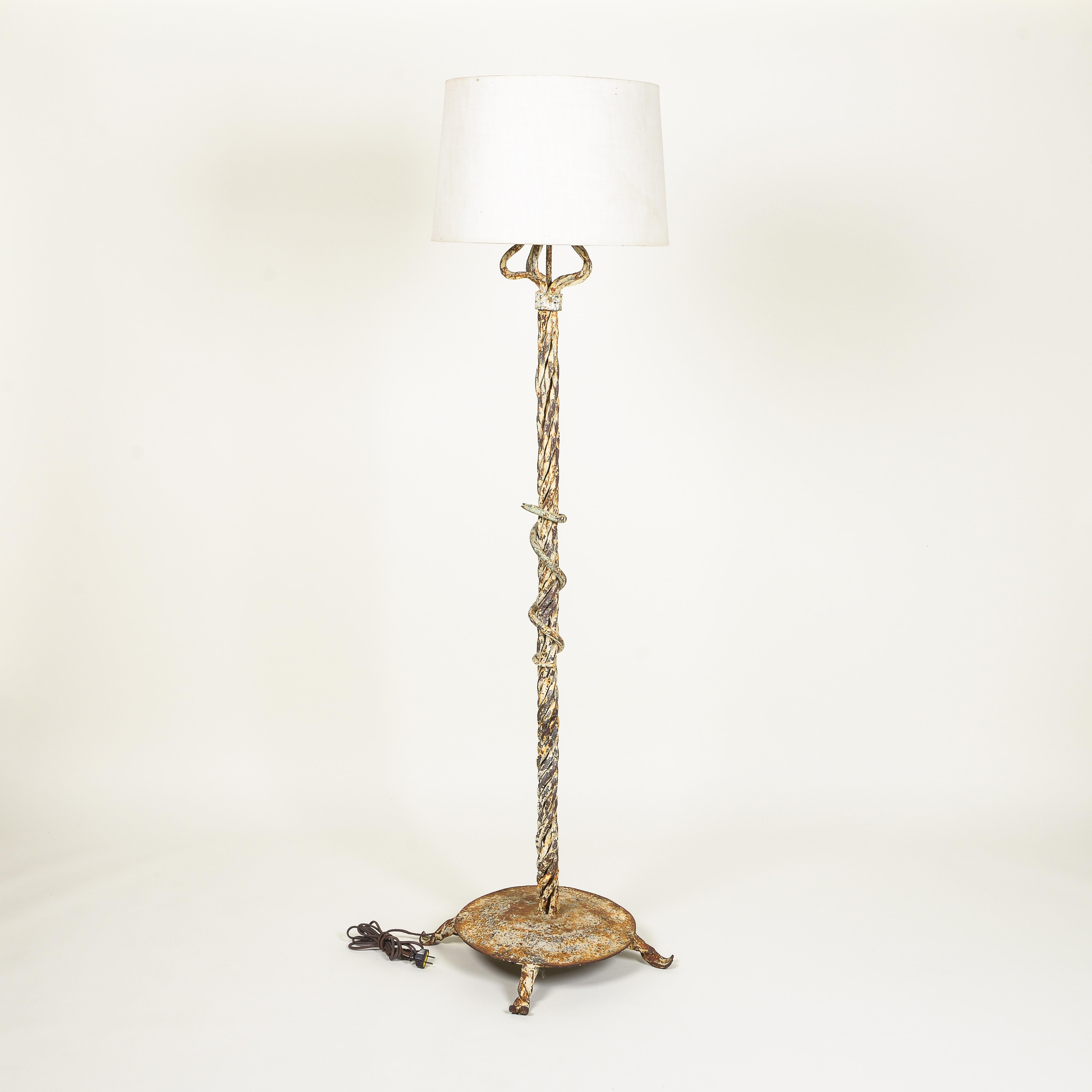 Art Nouveau Continental Painted Steel Floor Lamp For Sale