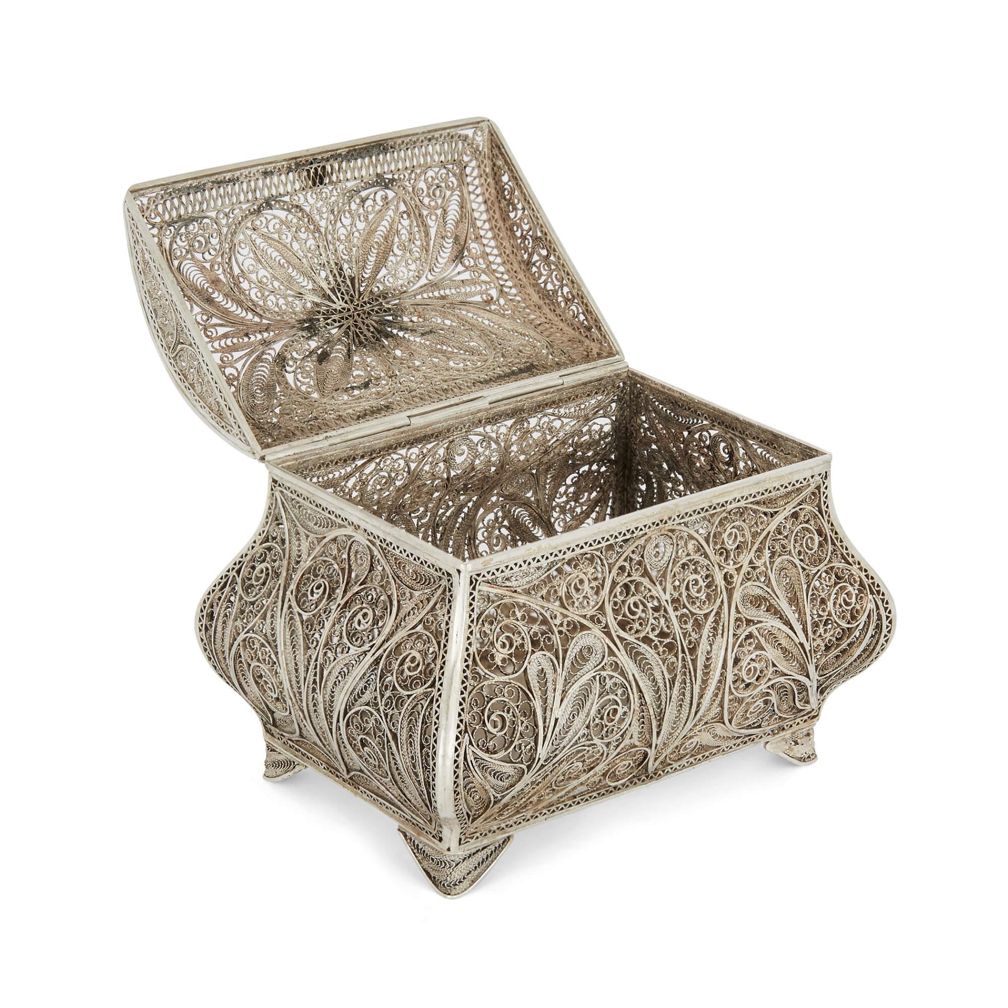 Modern Continental Silver Filigree Decorative Flower Box For Sale