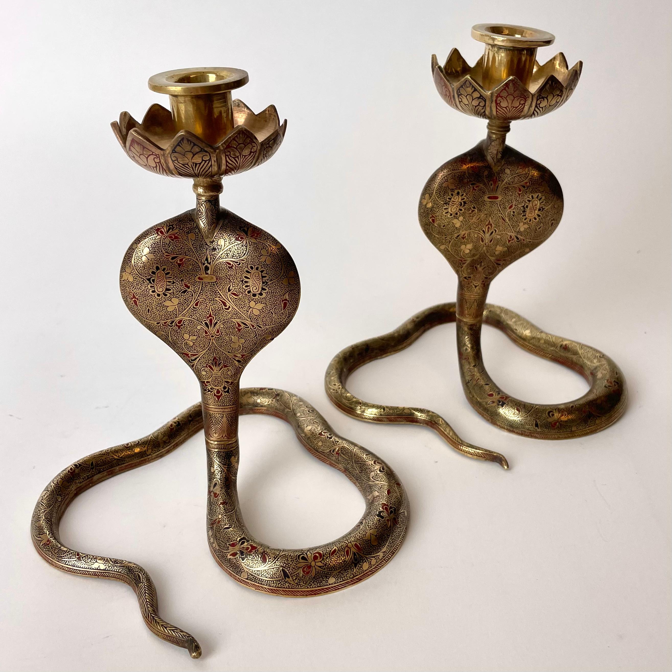 Cool Pair of Brass Cobra Candlesticks from the 1930s 5