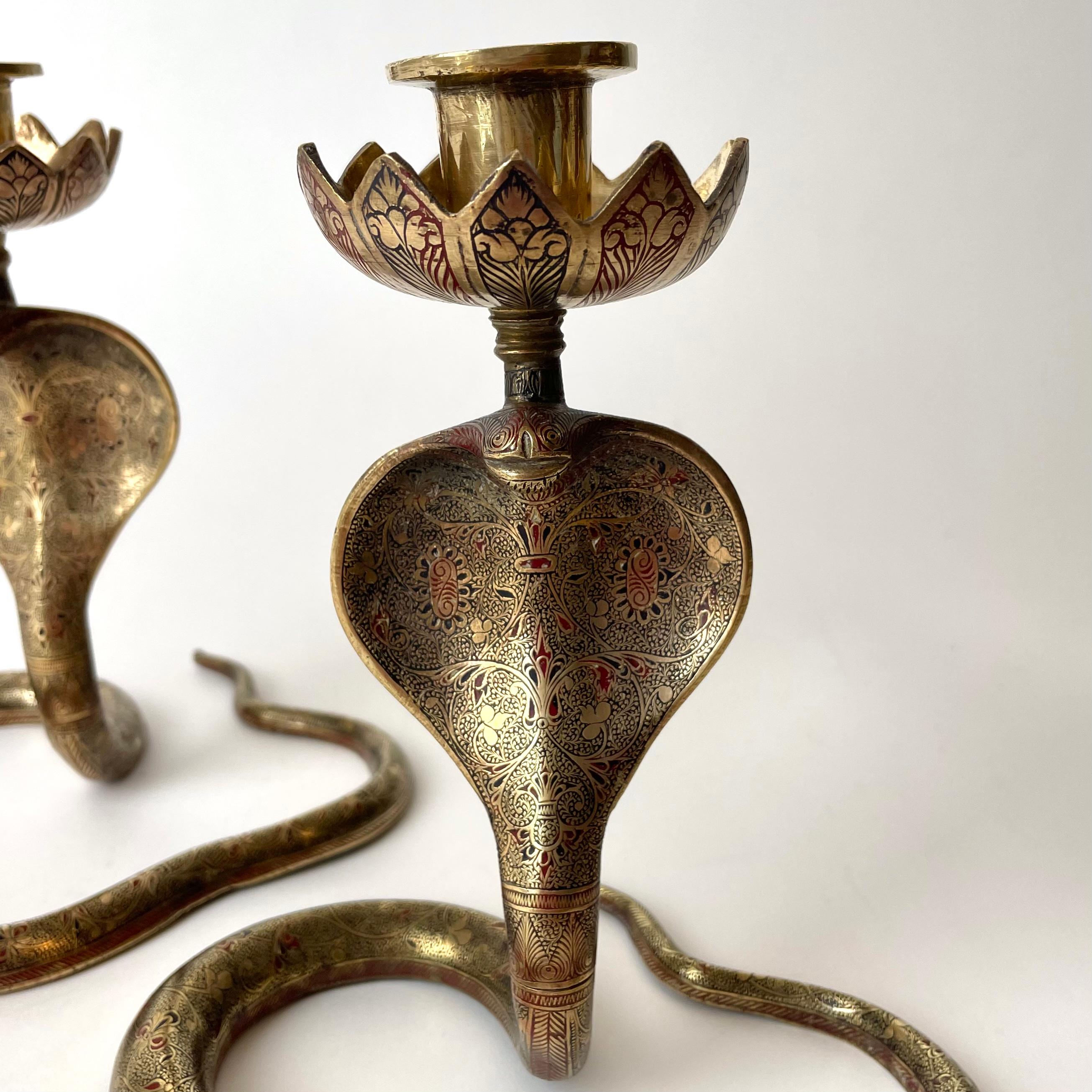 Cool Pair of Brass Cobra Candlesticks from the 1930s In Good Condition In Knivsta, SE