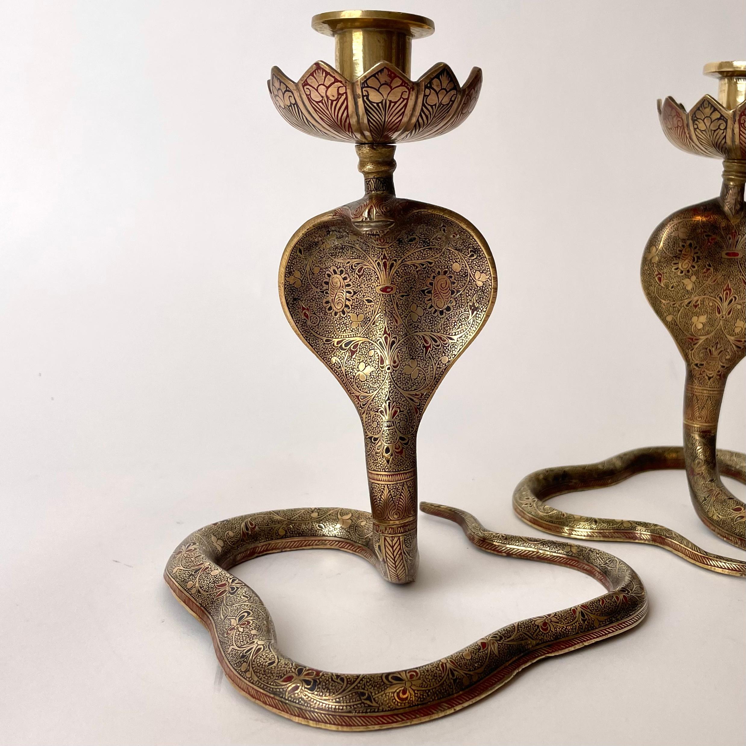 Cool Pair of Brass Cobra Candlesticks from the 1930s 1