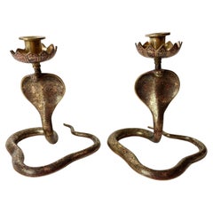 Vintage Cool Pair of Brass Cobra Candlesticks from the 1930s